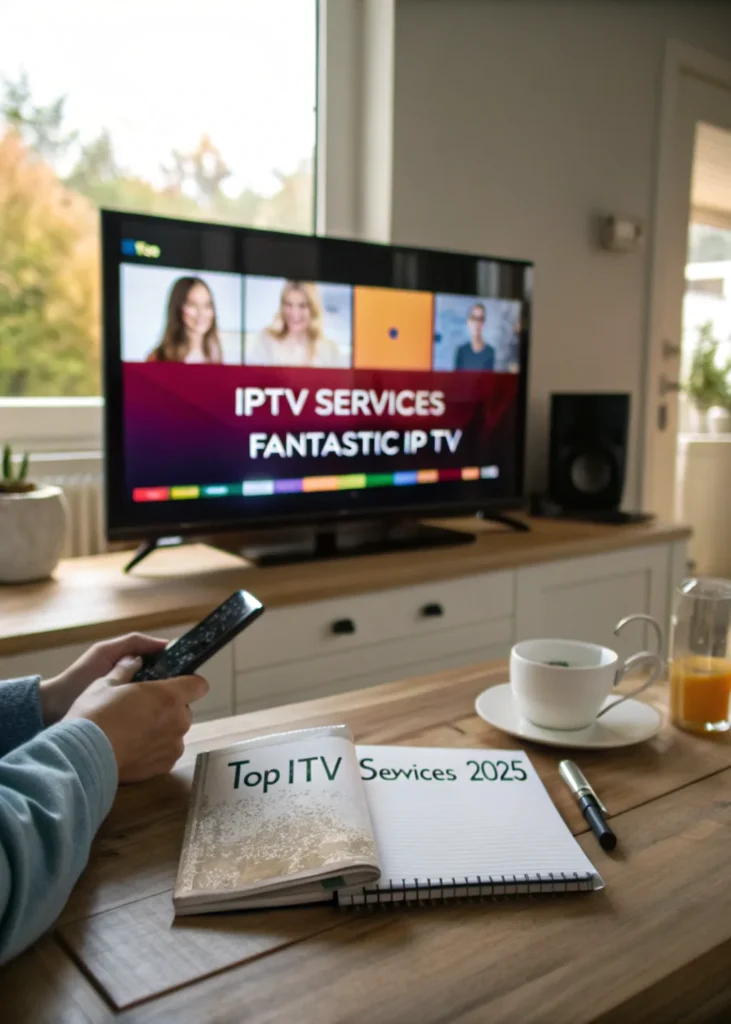 Watching IPTV on a Smart TV with popcorn and remote in hand.